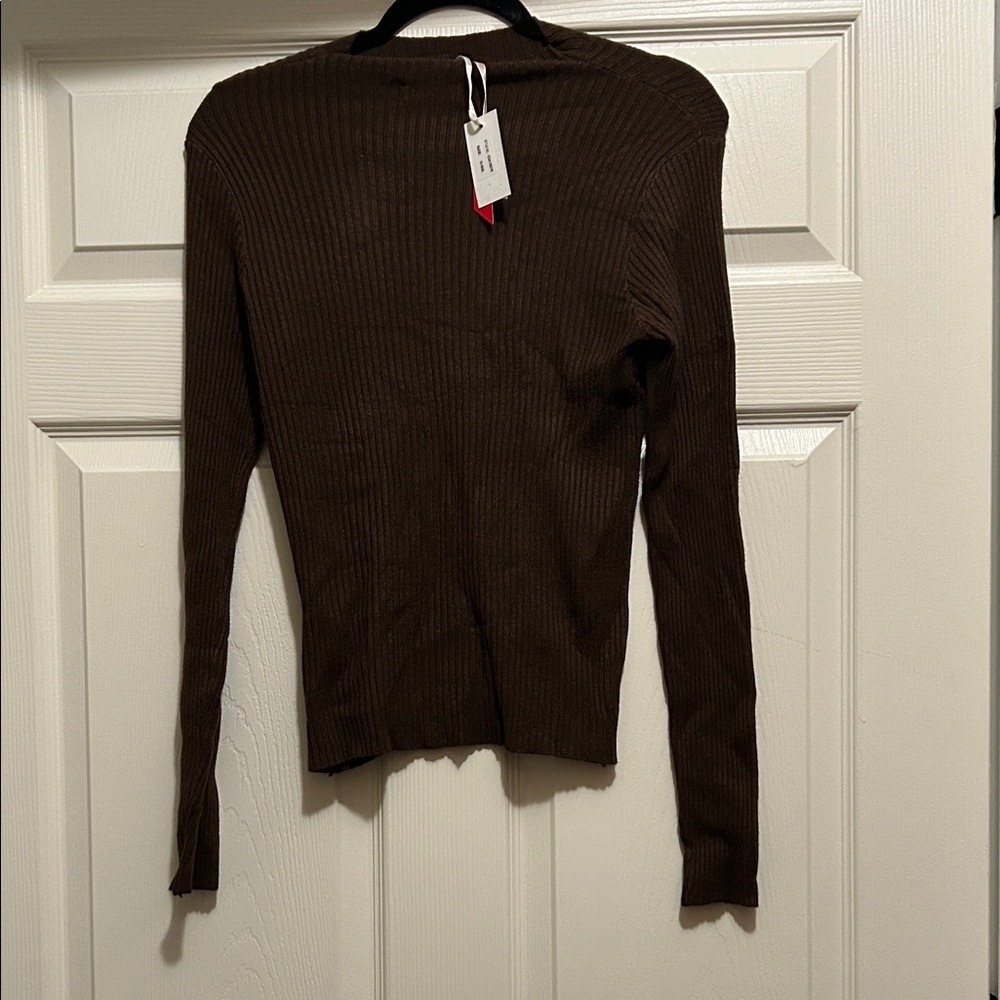 Elegant Brown Ribbed Women's Top